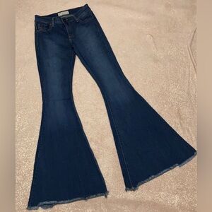 Free People Flared Bell Bottom Blue Jeans Size 27 With Raw Hem